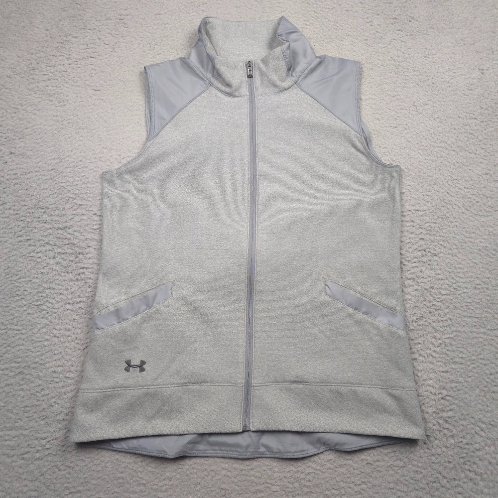 Under Armour ColdGear Womens Large Gray Full Zip Sleeveless Vest Pockets